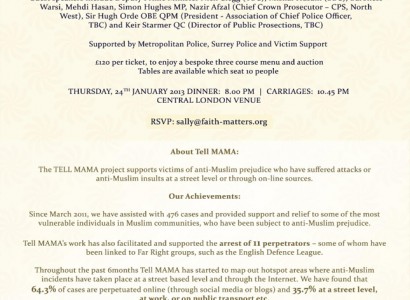 Fundraising Dinner for the TELL MAMA, Measuring Anti-Muslim Attacks National Project